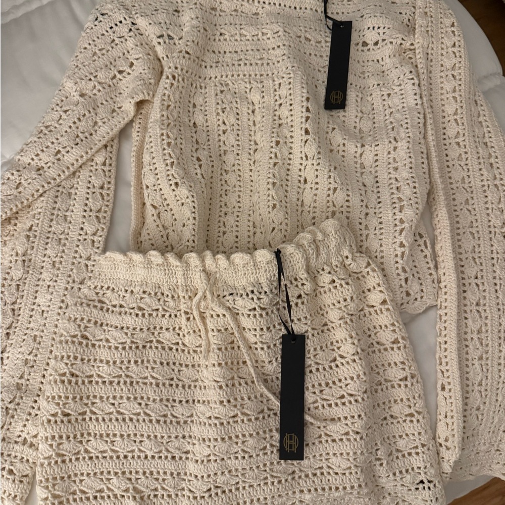 House of Harlow 1960 Ivory Crochet Knit Ensemble